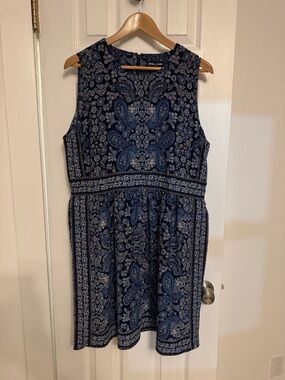 Nautica Navy and White Paisley Sleeveless Mini with pockets Dress